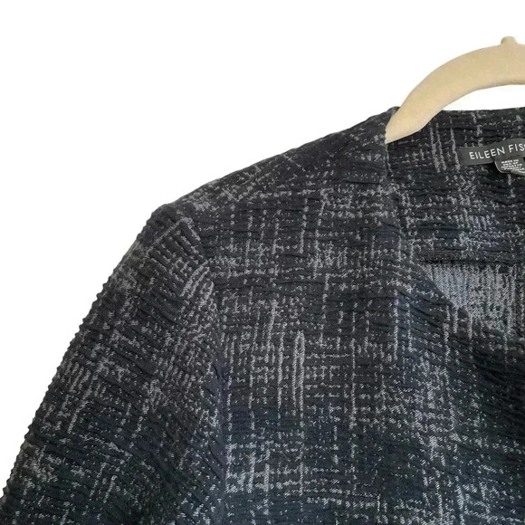Eileen Fisher Textured Cardigan Jacket Topper Coat Small Black Gray Open Front - Picture 5 of 10